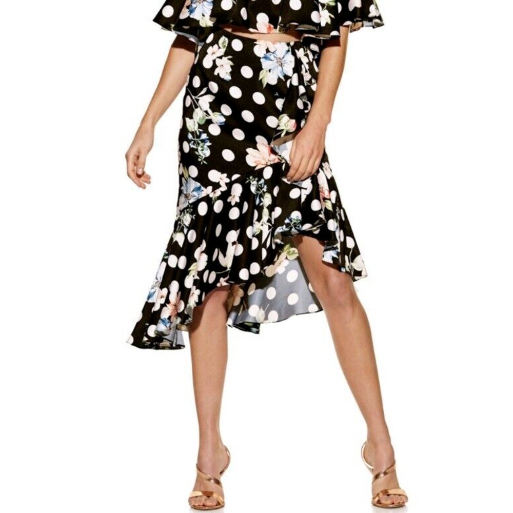 Alexia Admor Black Floral Flounce Skirt Asymmetrical Coquette Romantic Goth 14